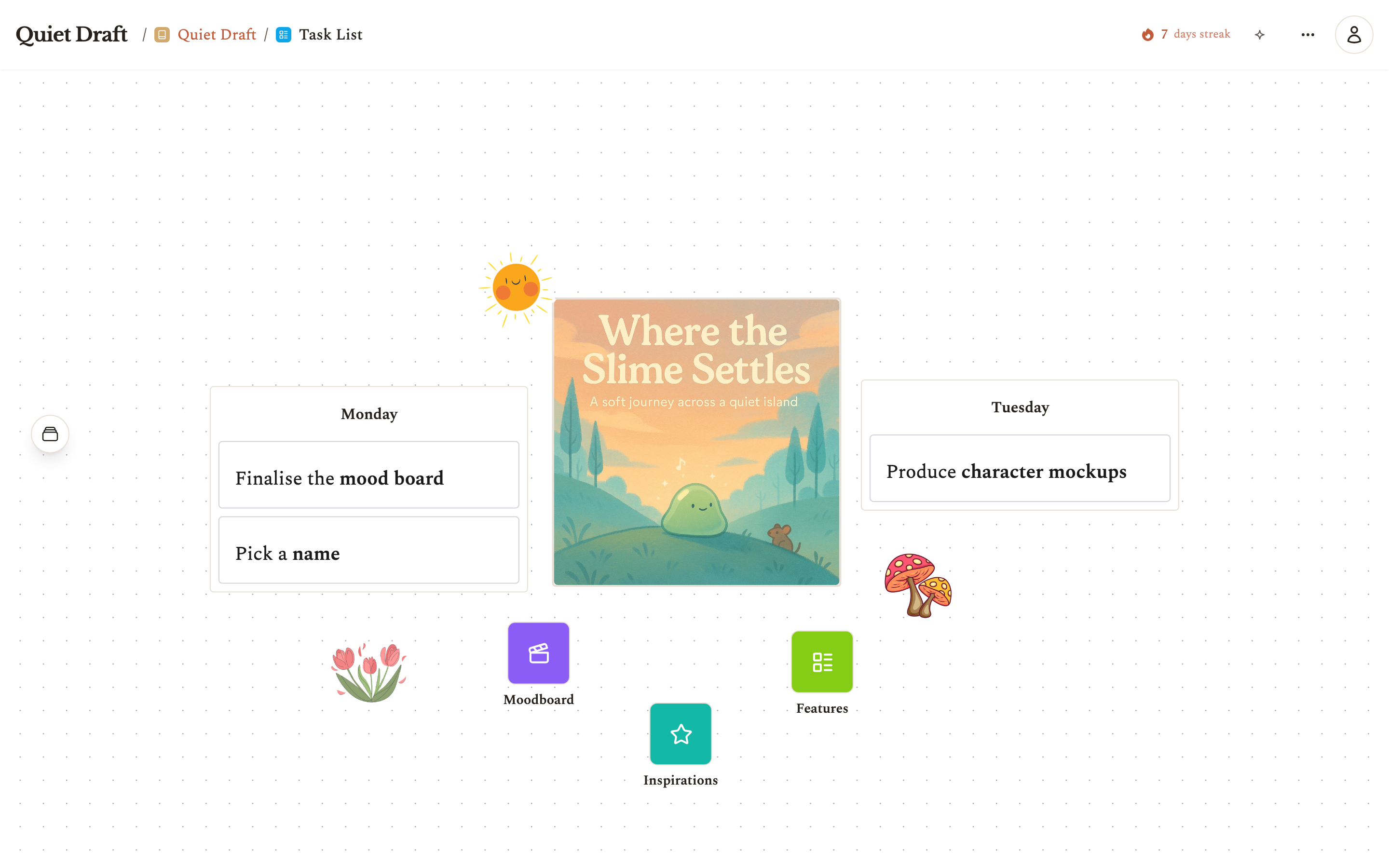 Visual canvas for organizing thoughts and journals